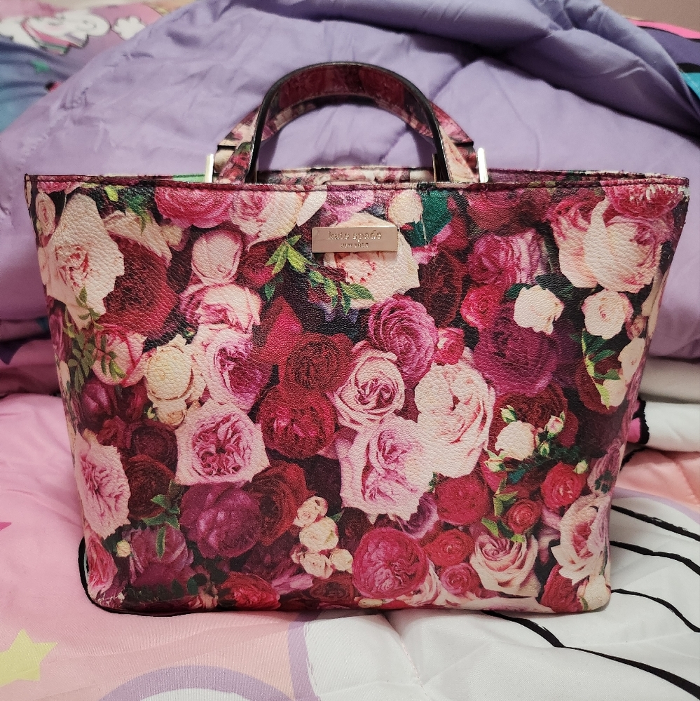 Kate Spade Pink and Red Rose Purse Handbag